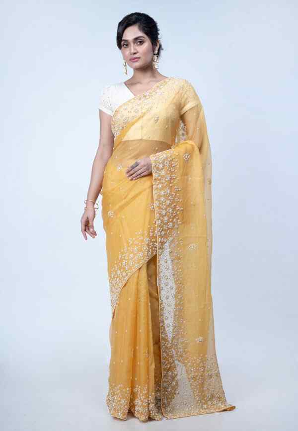Floral Pearl Naksha Saree